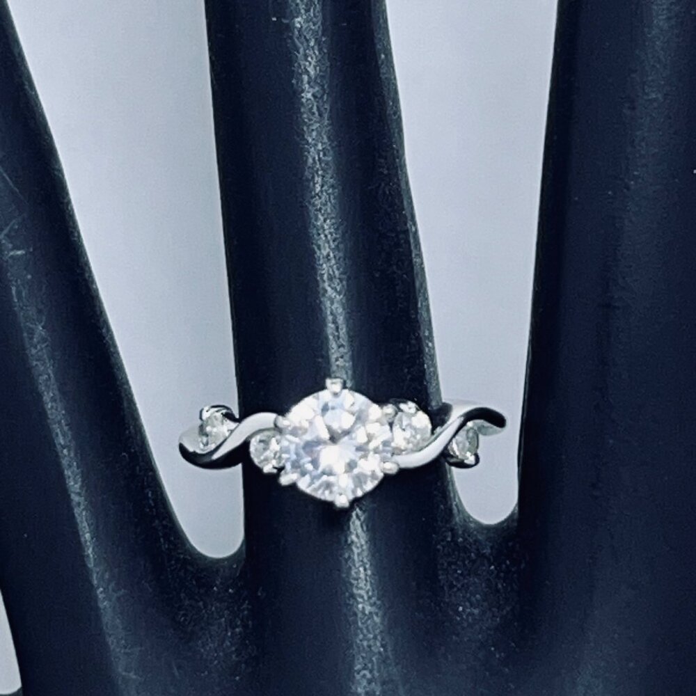 Dainty Silver Tone And Clear Rhinestone Engagement Ring Signed GR Thiland (R373)